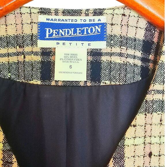 Pendleton Vintage Petite Pink & Navy Tweed Plaid Wool Academia Blazer Jacket - Picture 4 of 4